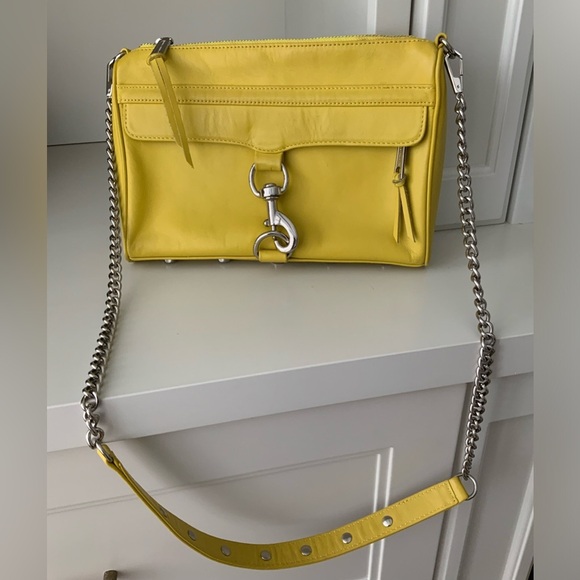 REBECCA MINKOFF Large Classic MAC Yellow Crossbody Silver Hardware Leather Purse - Picture 1 of 16